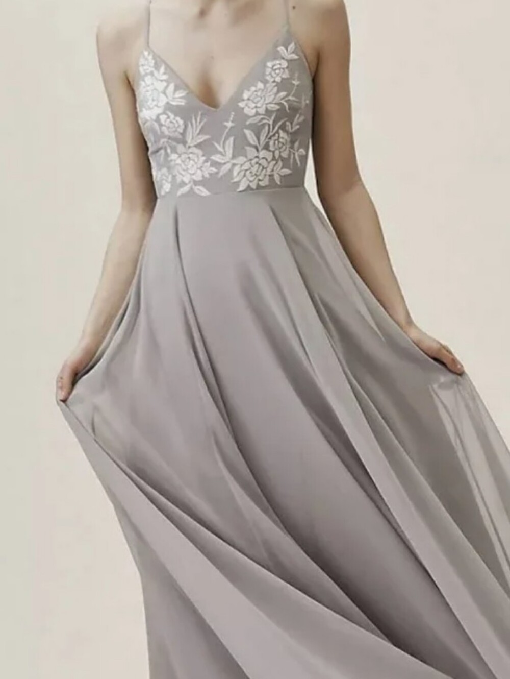 BHLDN Maxi Dress with White Floral Appliqué Bodice